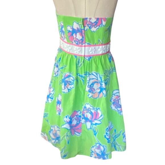 Lilly Pulitzer Green & blue floral silk blend LANGLEY Strapless dress Sundress 6 - Picture 6 of 14